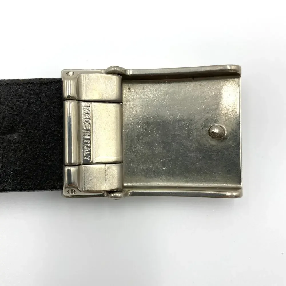 Coach Belt Lizard Textured Leather Black Silver 35